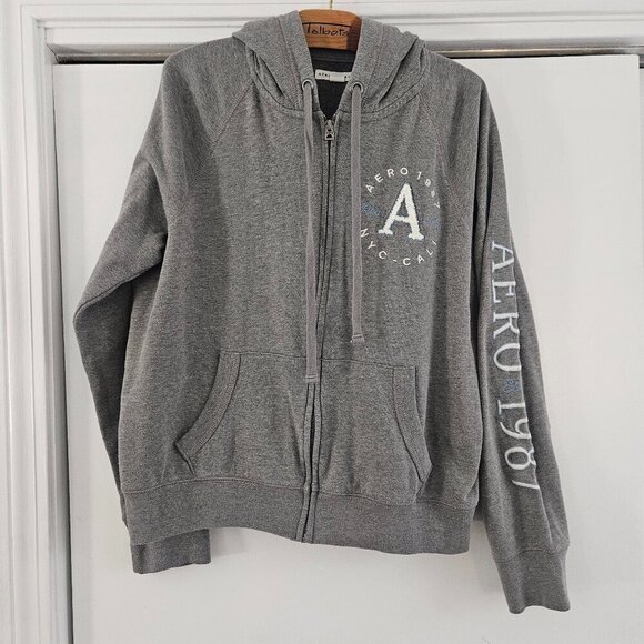 Aeropostale 1987 Full Zip-Up Gray Large Hooded Sweatshirt - Picture 1 of 6